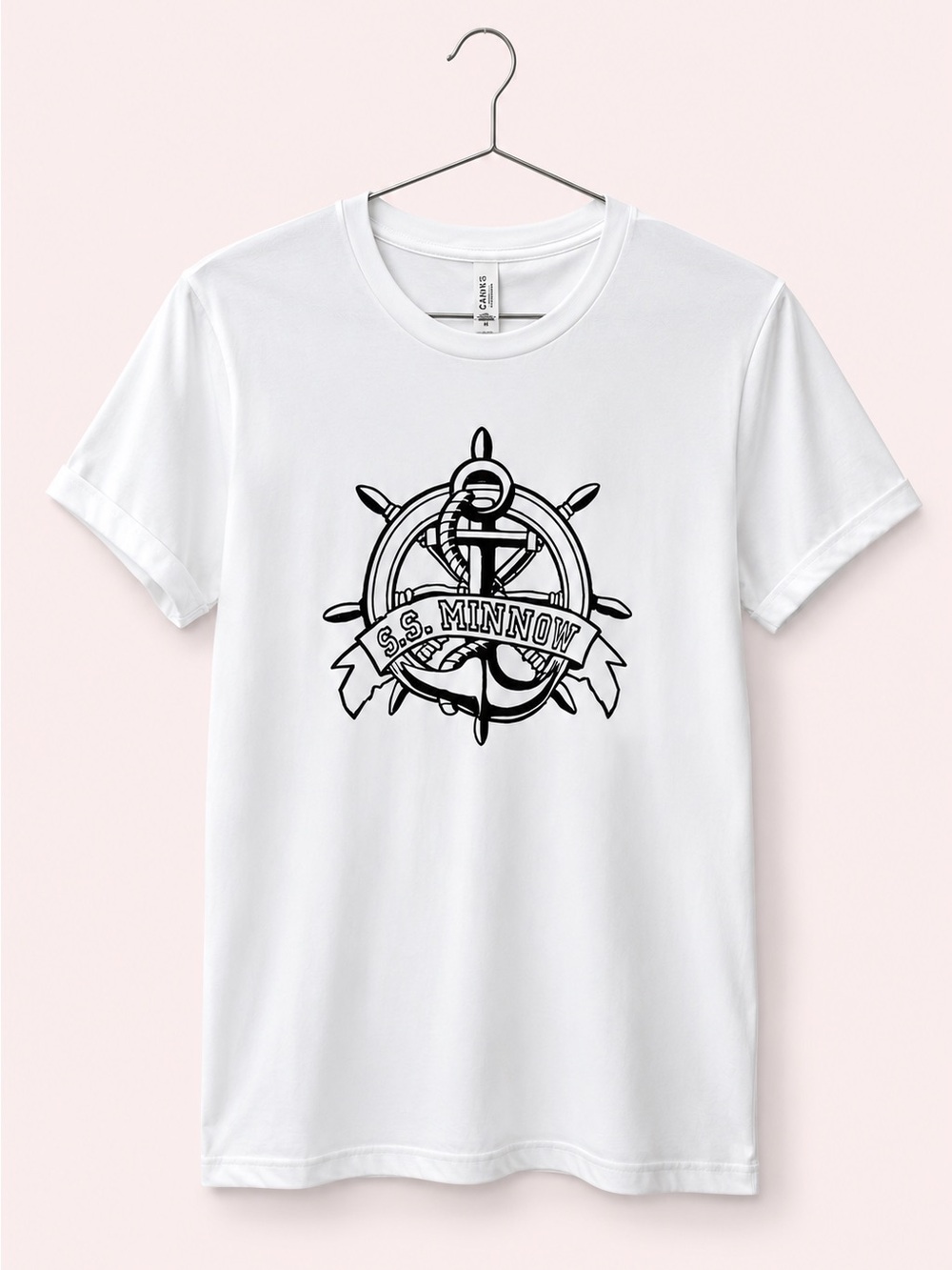 Bella Canvas White Short Sleeve Tee with Black Nautical Graphic